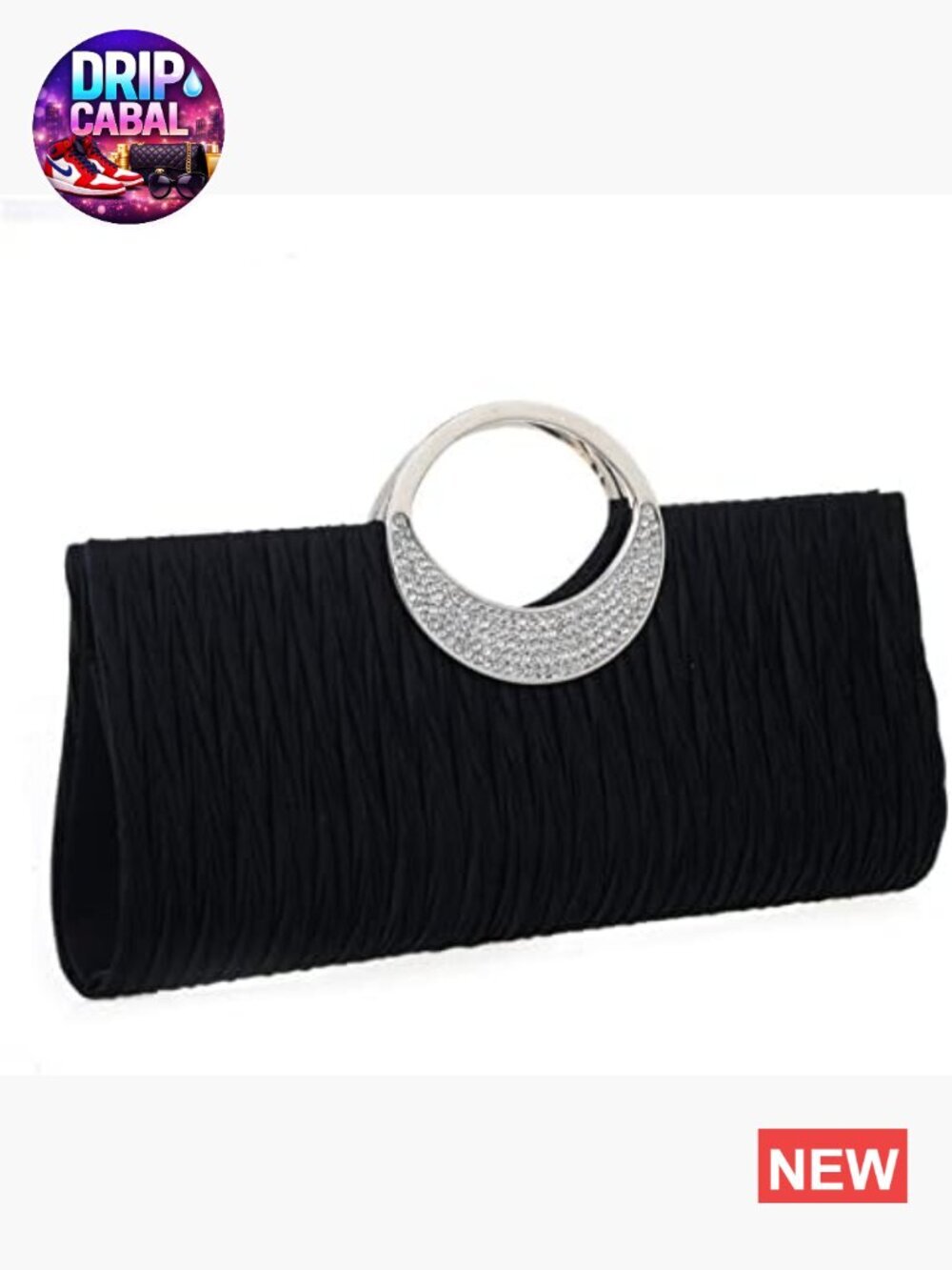 Rhinestone Pleated Clutch Evening Bag Detachable Chain Wristlet Shoulder
